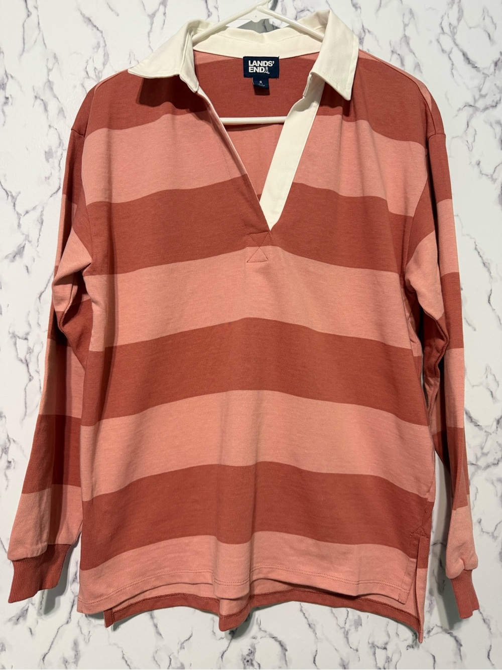 Lands' End Women’s Peach Rugby Polo Top Size S NWOT